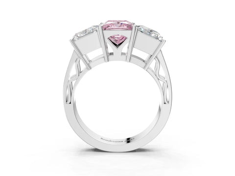 White gold Fancy Pink Princess Cut Diamond Three-Stone Ring with Prong Setting and Textured Band_27
