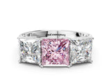 White gold Fancy Pink Princess Cut Diamond Three-Stone Ring with Prong Setting and Textured Band_36