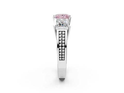 White gold Fancy Pink Princess Cut Diamond Three-Stone Ring with Prong Setting and Textured Band_38