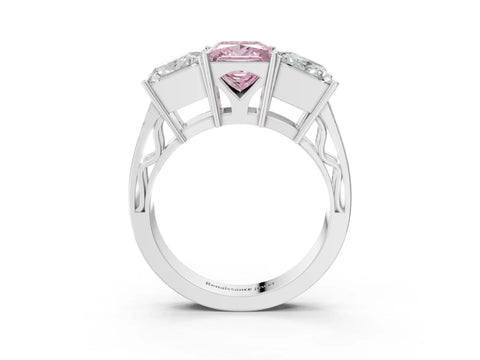 White gold Fancy Pink Princess Cut Diamond Three-Stone Ring with Prong Setting and Textured Band_39