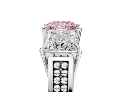 White gold Fancy Pink Princess Cut Diamond Three-Stone Ring with Prong Setting and Textured Band_41