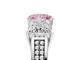 White gold Fancy Pink Princess Cut Diamond Three-Stone Ring with Prong Setting and Textured Band_5