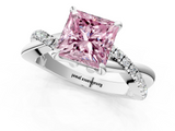 White gold Fancy Pink Princess  Cut Diamond Twist Band Solitaire with Prong Setting_1