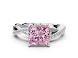 White gold Fancy Pink Princess  Cut Diamond Twisted Band Engagement Ring with Prong Setting_3