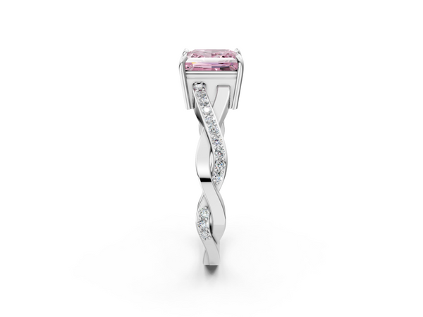 Platinum Fancy Pink Princess  Cut Diamond Twisted Band Engagement Ring with Prong Setting