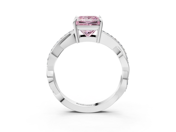 Platinum Fancy Pink Princess  Cut Diamond Twisted Band Engagement Ring with Prong Setting