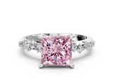 White gold Fancy Pink Princess  Cut Diamond Vine Band with Four-Prong Setting