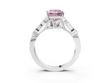 White gold Fancy Pink Princess  Cut Diamond with Milgrain Marquise and Bezel Accents on a Solitaire Band with Prong Setting_3