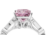 White gold Fancy Pink Princess  Cut Diamond with Milgrain Marquise and Bezel Accents on a Solitaire Band with Prong Setting_4
