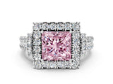 White gold Fancy Pink Princess  Cut Double Halo Diamond Engagement Ring with Pave Band and Four-Prong Setting_67