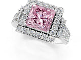 White gold Fancy Pink Princess  Cut Double Halo Diamond Engagement Ring with Pave Band and Four-Prong Setting_68