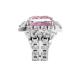 White gold Fancy Pink Princess  Cut Double Halo Diamond Engagement Ring with Pave Band and Four-Prong Setting_71