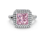 White gold Fancy Pink Princess  Cut Double Halo Split Shank Diamond Ring with Prong Setting_29