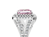 White gold Fancy Pink Princess  Cut Double Halo Split Shank Diamond Ring with Prong Setting_34