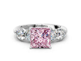 White gold Fancy Pink Princess  Cut Five-Stone Prong Set Diamond Ring with Classic Band_29