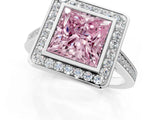 White gold Fancy Pink Princess Cut Halo Bezel Diamond Pave Band Ring_1
