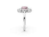 White gold Fancy Pink Princess Cut Halo Cluster Diamond Ring with Pave Band and Four-Prong Setting_14