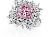 White gold Fancy Pink Princess Cut Halo Cluster Diamond Ring with Pave Band and Four-Prong Setting_15