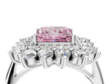 White gold Fancy Pink Princess Cut Halo Cluster Diamond Ring with Pave Band and Four-Prong Setting_16