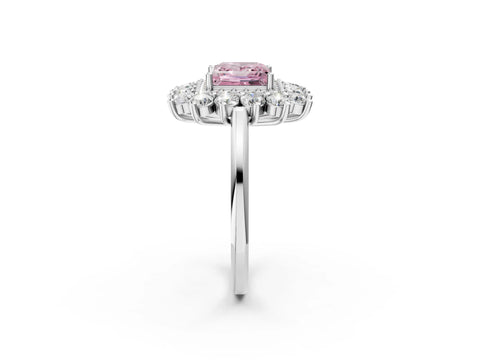 White gold Fancy Pink Princess Cut Halo Cluster Diamond Ring with Pave Band and Four-Prong Setting_16