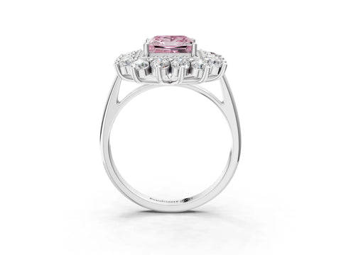 White gold Fancy Pink Princess Cut Halo Cluster Diamond Ring with Pave Band and Four-Prong Setting_17