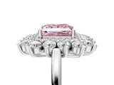 White gold Fancy Pink Princess Cut Halo Cluster Diamond Ring with Pave Band and Four-Prong Setting_17