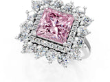 White gold Fancy Pink Princess Cut Halo Cluster Diamond Ring with Pave Band and Four-Prong Setting_1