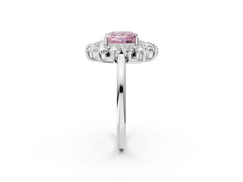 White gold Fancy Pink Princess Cut Halo Cluster Diamond Ring with Pave Band and Four-Prong Setting_2