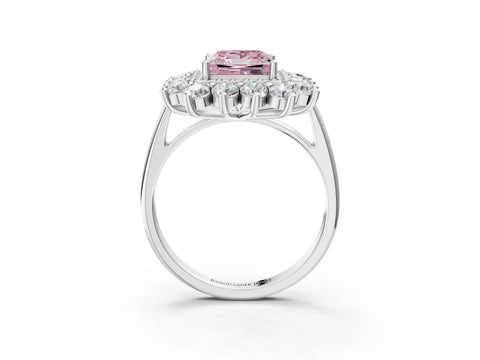 White gold Fancy Pink Princess Cut Halo Cluster Diamond Ring with Pave Band and Four-Prong Setting_3