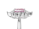 White gold Fancy Pink Princess Cut Halo Diamond Cluster Ring with Marquise and Round Stones on a White Gold Band with Prong Setting_5