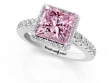 White gold Fancy Pink Princess  Cut Halo Diamond Engagement Ring with Pave Band and Four-Prong Setting_1