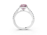 White gold Fancy Pink Princess  Cut Halo Diamond Engagement Ring with Pave Band and Four-Prong Setting_3