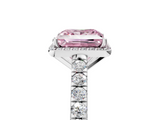 White gold Fancy Pink Princess  Cut Halo Diamond Engagement Ring with Pave Band and Four-Prong Setting_5