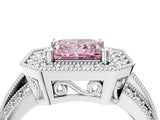White gold Fancy Pink Princess Cut Halo Diamond Engagement Ring with Pave Split Shank and Four-Prong Setting_4