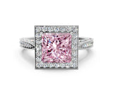 White gold Fancy Pink Princess Cut Halo Diamond Engagement Ring with Split Shank Band and Four-Prong Setting_12
