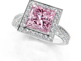 White gold Fancy Pink Princess Cut Halo Diamond Engagement Ring with Split Shank Band and Four-Prong Setting_13