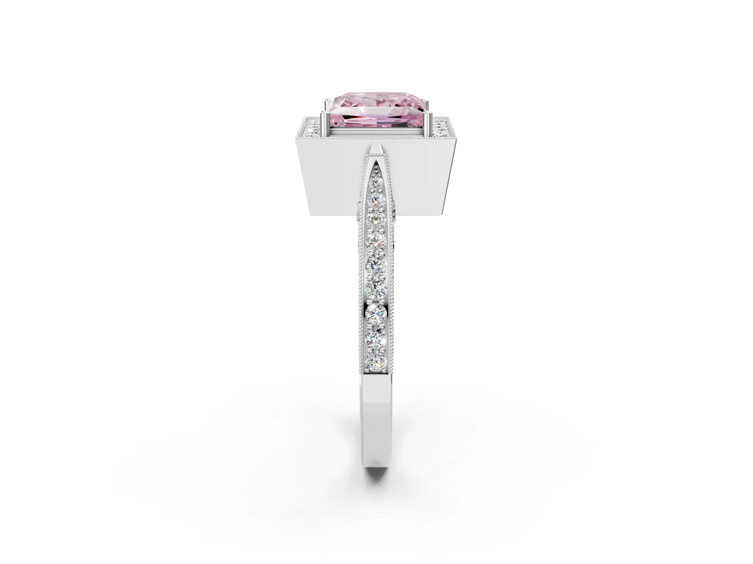 White gold Fancy Pink Princess Cut Halo Diamond Engagement Ring with Split Shank Band and Four-Prong Setting_14