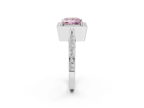 White gold Fancy Pink Princess Cut Halo Diamond Engagement Ring with Split Shank Band and Four-Prong Setting_14
