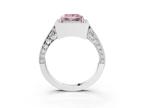 White gold Fancy Pink Princess Cut Halo Diamond Engagement Ring with Split Shank Band and Four-Prong Setting_15