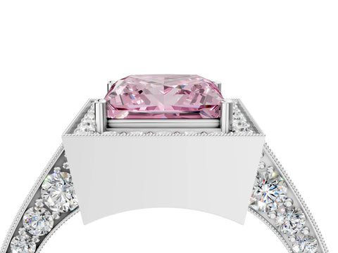 White gold Fancy Pink Princess Cut Halo Diamond Engagement Ring with Split Shank Band and Four-Prong Setting_16