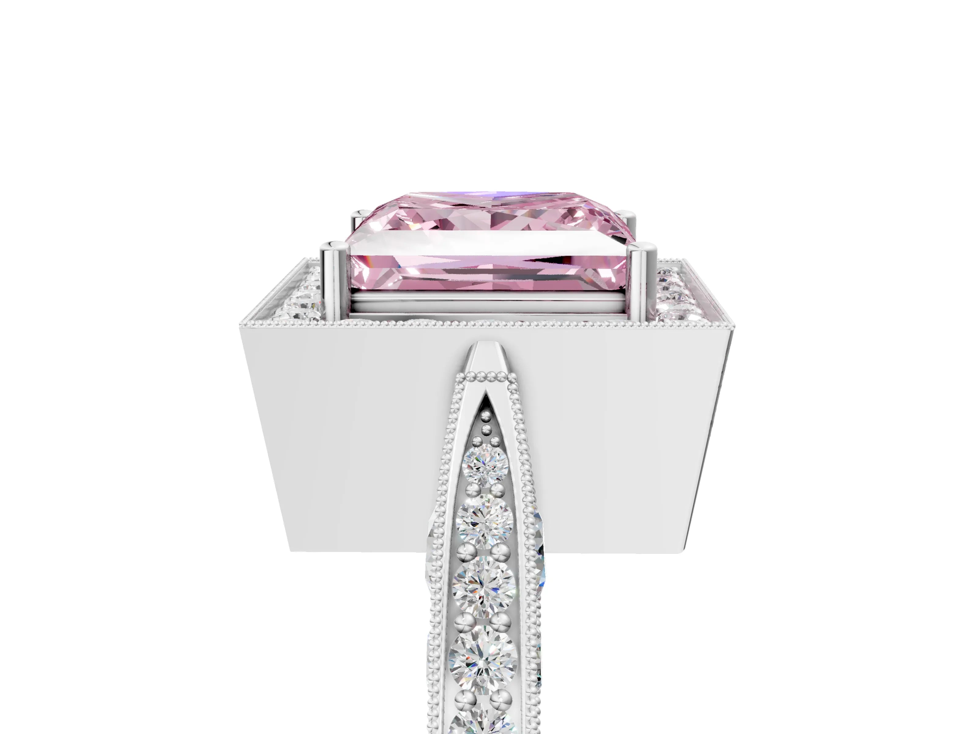 White gold Fancy Pink Princess Cut Halo Diamond Engagement Ring with Split Shank Band and Four-Prong Setting_17
