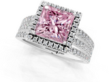 White gold Fancy Pink Princess  Cut Halo Diamond Engagement Ring with Split Shank and Four-Prong Setting_1