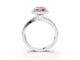 White gold Fancy Pink Princess  Cut Halo Diamond Engagement Ring with Split Shank and Four-Prong Setting_3