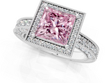 White gold Fancy Pink Princess  Cut Halo Diamond Pave Band Ring with Four-Prong Setting_1