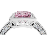 White gold Fancy Pink Princess  Cut Halo Diamond Pave Band Ring with Four-Prong Setting_4