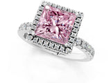 White gold Fancy Pink Princess Cut Halo Diamond Pave Band with Prong Setting_1