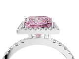 White gold Fancy Pink Princess Cut Halo Diamond Pave Band with Prong Setting_4