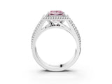 White gold Fancy Pink Princess Cut Halo Diamond Ring with Beaded Split Shank and Four-Prong Setting_3
