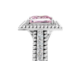 White gold Fancy Pink Princess Cut Halo Diamond Ring with Beaded Split Shank and Four-Prong Setting_5
