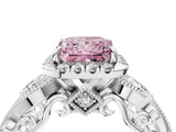 White gold Fancy Pink Princess Cut Halo Diamond Ring with Milgrain and Bezel Accents on a Split Shank Band_10